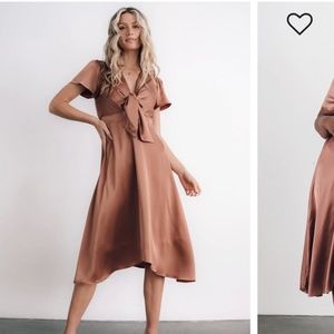 Baltic Born Poppy Satin Midi Dress- Color Rosy Brown